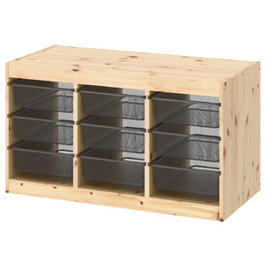 TROFAST Storage combination with boxes, light white stained pine/dark grey, 93x44x52 cm