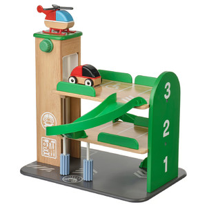 LILLABO Garage with car and helicopter, multicolour