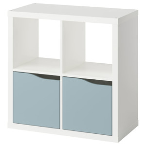 KALLAX Shelving unit, with 2 doors white/light grey-blue wave shaped, 77x77 cm