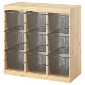 TROFAST Storage combination with boxes, room divider/light white stained pine dark grey, 93x44x91 cm