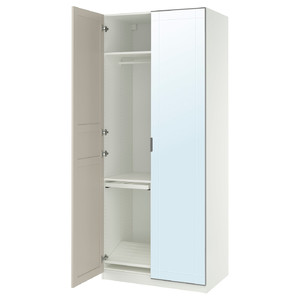 PAX / KAMMARTORP/FLISBERGET Wardrobe combination, white mirror glass/grey light beige, 100x60x236 cm