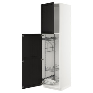 METOD High cabinet with cleaning interior, white/Lerhyttan black stained, 60x60x220 cm