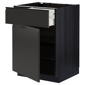 METOD / MAXIMERA Base cabinet with drawer/door, black/Upplöv matt anthracite, 60x60 cm