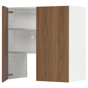 METOD Wall cb f extr hood w shlf/door, white/Tistorp brown walnut effect, 80x80 cm