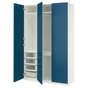 PAX / FYRUDDEN Wardrobe combination, white/blue, 150x60x236 cm
