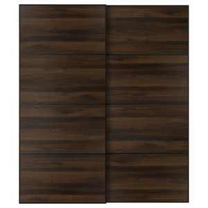 MEHAMN Pair of sliding doors, black/double sided dark brown oak effect, 200x236 cm