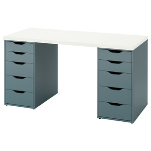 LAGKAPTEN / ALEX Desk, white/grey-turquoise, 140x60 cm