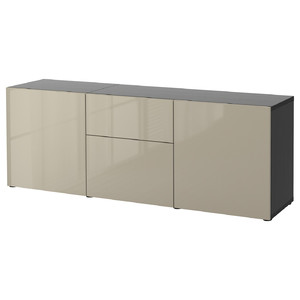 BESTÅ Storage combination with drawers, black-brown/Selsviken high-gloss/beige, 180x42x65 cm