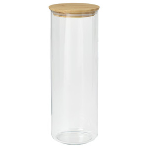 EKLATANT Jar with lid, clear glass/bamboo, 1.8 l