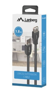 Lanberg Cable USB-A M/F 2.0 1.8m, black