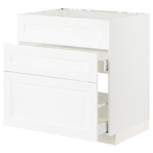 METOD / MAXIMERA Base cab f sink+3 fronts/2 drawers, white Enköping/white wood effect, 80x60 cm