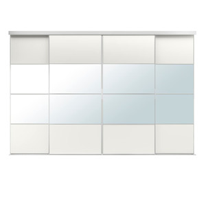 SKYTTA / MEHAMN/AULI Sliding door combination, aluminium/white mirror glass, 351x240 cm