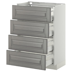 METOD / MAXIMERA Base cab 4 frnts/4 drawers, white, Bodbyn grey, 60x37 cm