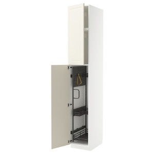 METOD High cabinet with cleaning interior, white/Bodbyn off-white, 40x60x240 cm