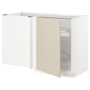 METOD Corner base cab w pull-out fitting, white/Havstorp beige, 128x68 cm