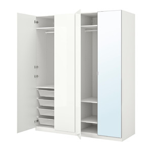 PAX / FARDAL/ÅHEIM Wardrobe combination, high-gloss white/mirror glass, 200x60x236 cm