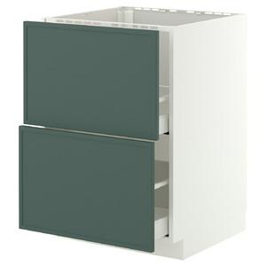 METOD/MAXIMERA Base cab f sink+2 fronts/2 drawers, white/Aspudden dark grey-green, 60x60 cm