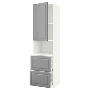 METOD / MAXIMERA Hi cab f micro w door/2 drawers, white/Bodbyn grey, 60x60x220 cm