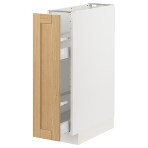 METOD / MAXIMERA Base cabinet/pull-out int fittings, white/Forsbacka oak, 20x60 cm