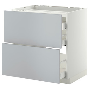 METOD / MAXIMERA Base cab f hob/2 fronts/3 drawers, white/Veddinge grey, 80x60 cm