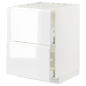 METOD / MAXIMERA Base cab f hob/int extractor w drw, white/Voxtorp high-gloss/white, 60x60 cm