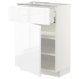 METOD / MAXIMERA Base cabinet with drawer/door, white/Voxtorp high-gloss/white, 60x37 cm