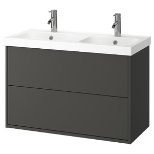 HAVBÄCK / ORRSJÖN Wash-stnd w drawers/wash-basin/taps, dark grey, 102x49x69 cm