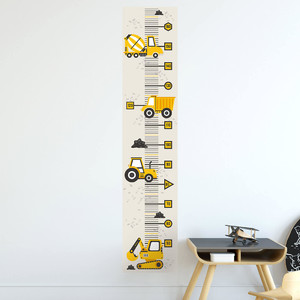 Wall Height Chart Height Measure 50-160cm | Construction Vehicles Yellow