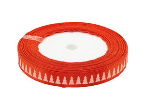Decorative Christmas Ribbon with Christmas Trees, Red, 12 mm x 22 m