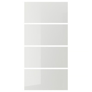 HOKKSUND 4 panels for sliding door frame, high-gloss light grey light grey, 100x201 cm