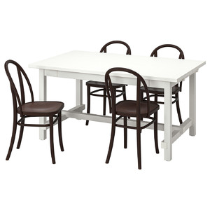 NORDVIKEN / SKOGSBO Table and 4 chairs, white/dark brown, 152/223 cm