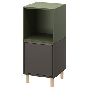 EKET Cabinet combination with legs, dark grey grey-green/wood, 35x35x80 cm