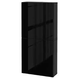 BESTÅ Wall cabinet with 2 doors, black-brown/Selsviken high-gloss/black, 60x22x128 cm