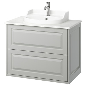 TÄNNFORSEN / RUTSJÖN Wash-stnd w drawers/wash-basin/tap, light grey/white marble effect, 82x49x76 cm