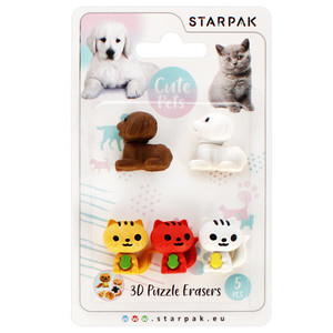 Starpak 3D Puzzle Erasers 5pcs Cute Pets