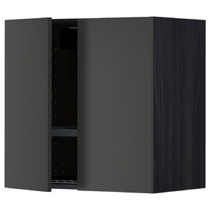 METOD Wall cabinet w dish drainer/2 doors, black/Nickebo matt anthracite, 60x60 cm