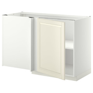 METOD Corner base cabinet with shelf, white/Bodbyn off-white, 128x68 cm