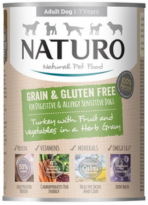 Naturo Adult Dog Wet Food Grain & Gluten Free Turkey in a Herb Gravy 390g
