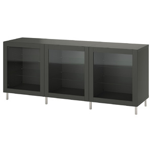 BESTÅ Storage combination with doors, dark grey Sindvik/dark grey clear glass, 180x42x74 cm