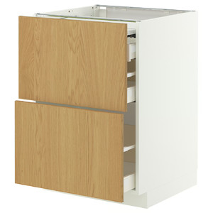 METOD / MAXIMERA Bc w pull-out work surface/3drw, white/Sinarp oak veneer, 60x60 cm