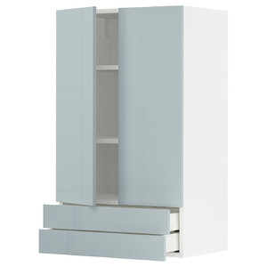 METOD / MAXIMERA Wall cabinet w 2 doors/2 drawers, white/Kallarp light grey-blue, 60x100 cm