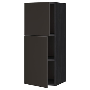 METOD Wall cabinet with shelves/2 doors, black/Kungsbacka anthracite, 40x100 cm