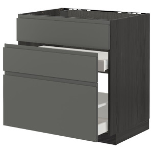 METOD / MAXIMERA Base cab f sink+3 fronts/2 drawers, black, Voxtorp dark grey, 80x60 cm