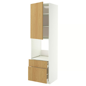 METOD / MAXIMERA High cabinet f oven+door/2 drawers, white/Sinarp oak veneer, 60x60x220 cm