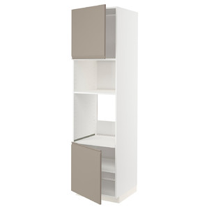 METOD Hi cb f oven/micro w 2 drs/shelves, white/Upplöv matt dark beige, 60x60x220 cm