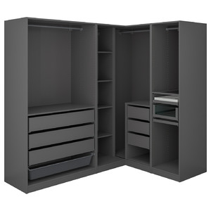 PAX Corner wardrobe, dark grey, 211/161x201 cm
