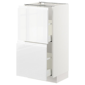 METOD / MAXIMERA Base cabinet with 2 drawers, white/Voxtorp high-gloss/white, 40x37 cm
