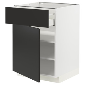 METOD / MAXIMERA Base cabinet with drawer/door, white/Nickebo matt anthracite, 60x60 cm