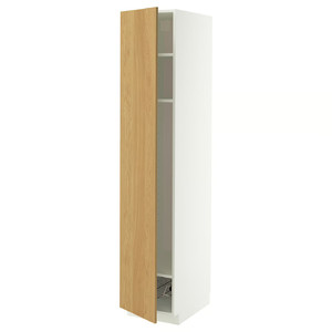 METOD High cabinet w shelves/wire basket, white/Sinarp oak veneer, 40x60x200 cm