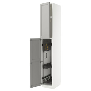 METOD High cabinet with cleaning interior, white/Lerhyttan light grey, 40x60x240 cm